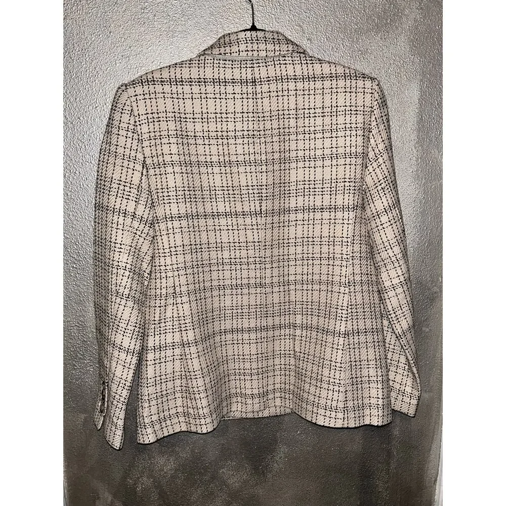 Ann Taylor Tweed Blazer Size 6 Black Cream Career Jacket NWOT Double Breasted